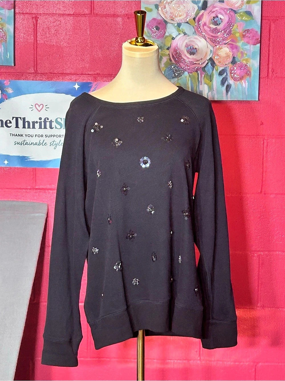 Tommy Bahama Embellished Long Sleeve Top in Black Size Large